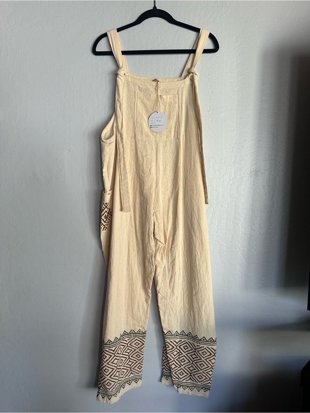 Cream Printed Wide-Leg Jumpsuit Overalls